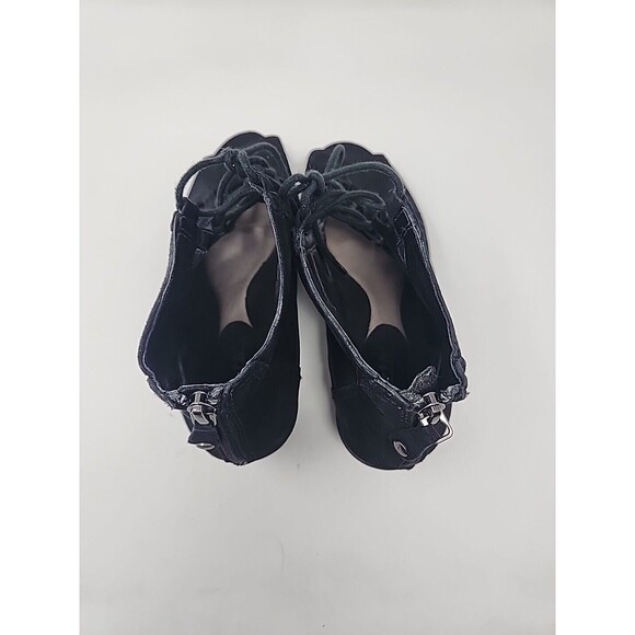 Earth Women's Aurora Size 8.5 B Black Sandals Block Heel Front Tie Back Zipper - Picture 12 of 16